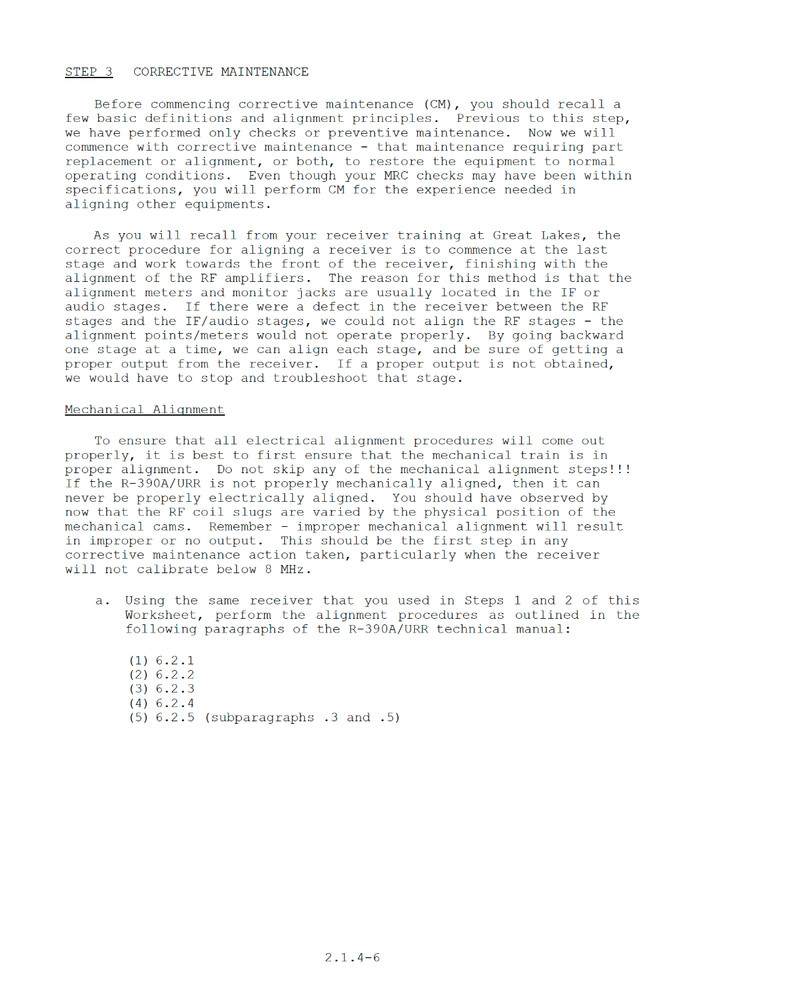 78 pg. CRYPTOLOGIC TECHNICIAN "A" R-390/URR MAINTENANCE COURSE Manual on Data CD