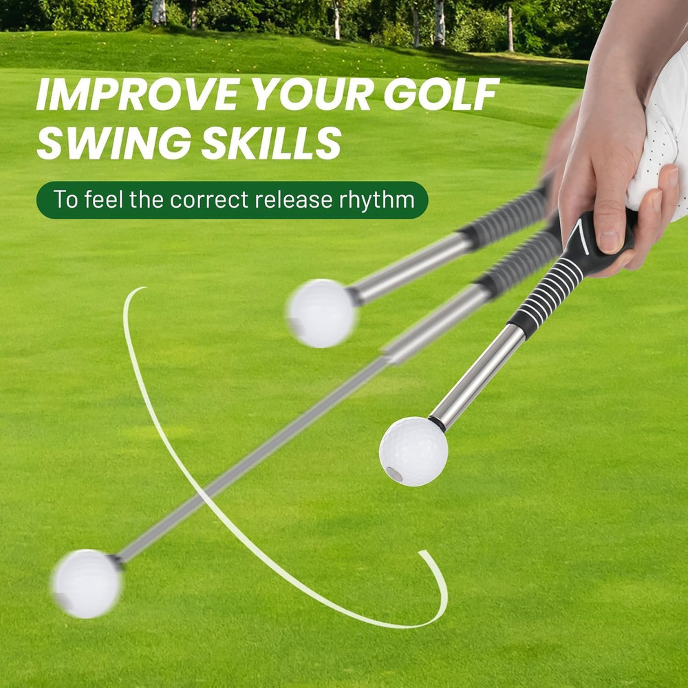 5-In-1 Retractable Golf Swing Trainer, Training Aid with Grip Trainer, Swing Mec