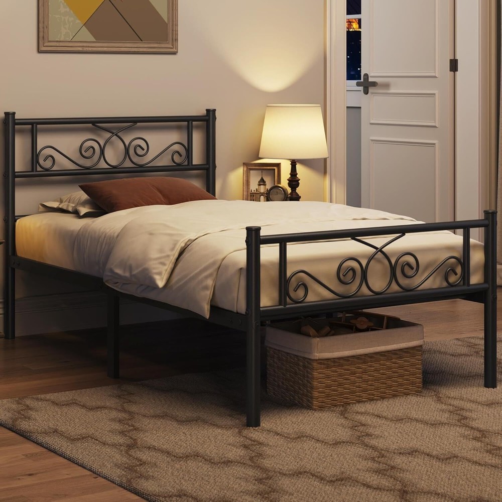 Twin Size Metal Bed Frames Platform Bed w/Headboard and Footboard Easy Assembly