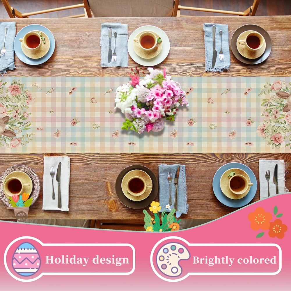 Easter Table Runner Bunny Rabbit Easter Kitchen Dining Table Decoration Table Ru