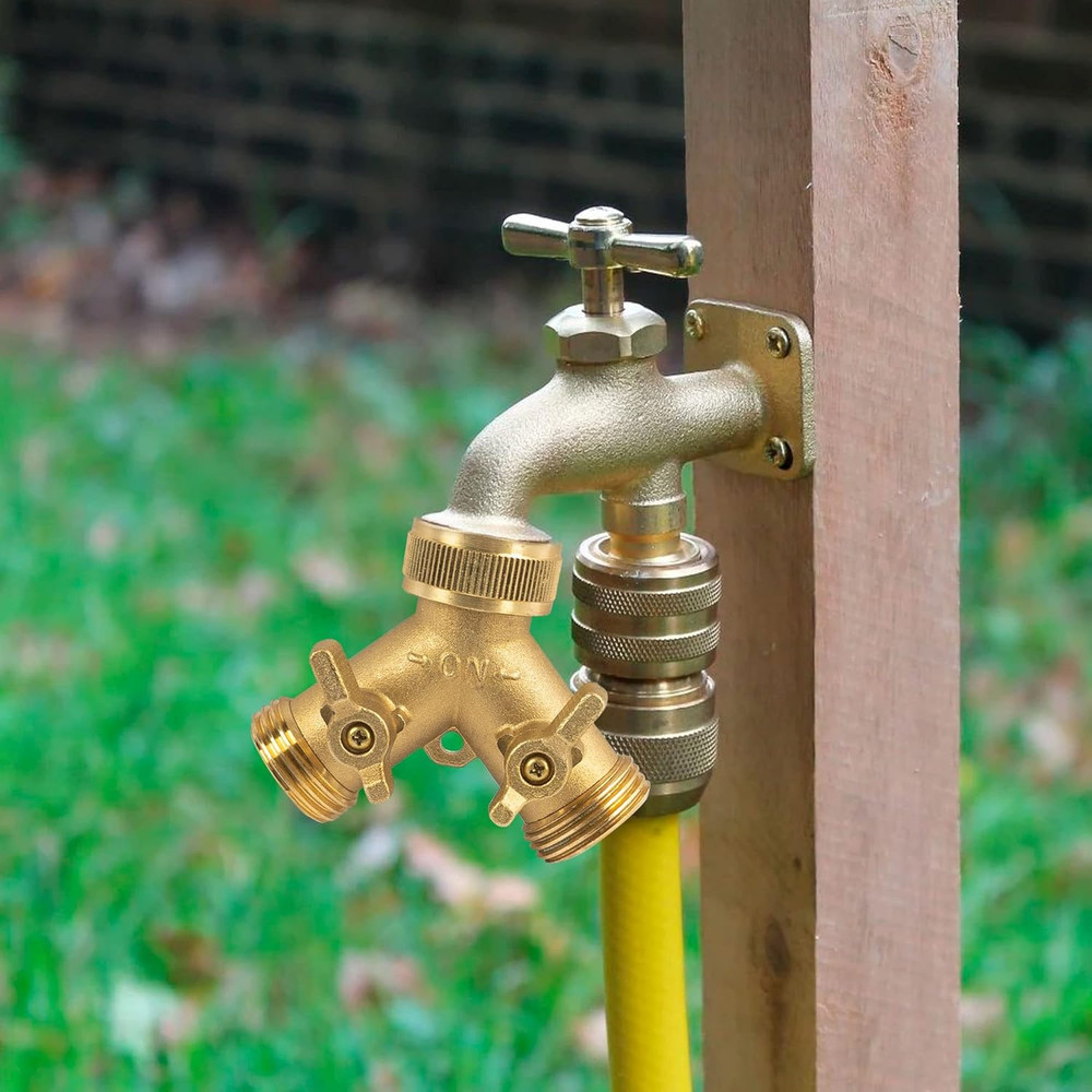 Solid Brass 2-Way Garden Hose Splitter with Extra Washers - 4 Pack