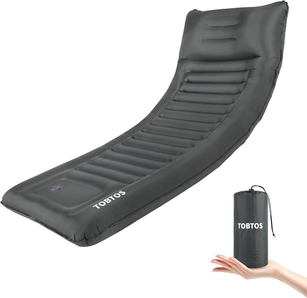 Inflatable Camping Sleeping Pad with Pillow 6 Inch Ultralight Backpacking Grey