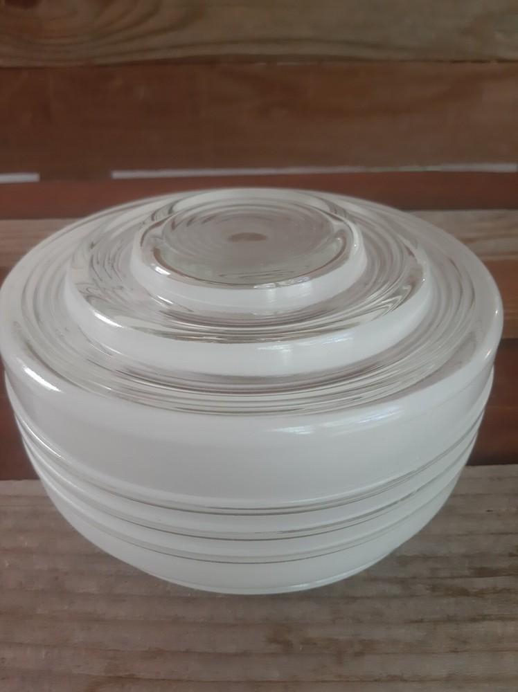 MCM Light Fixture Ceiling Globe Flush Mount Round Rehab Restoration White Clear