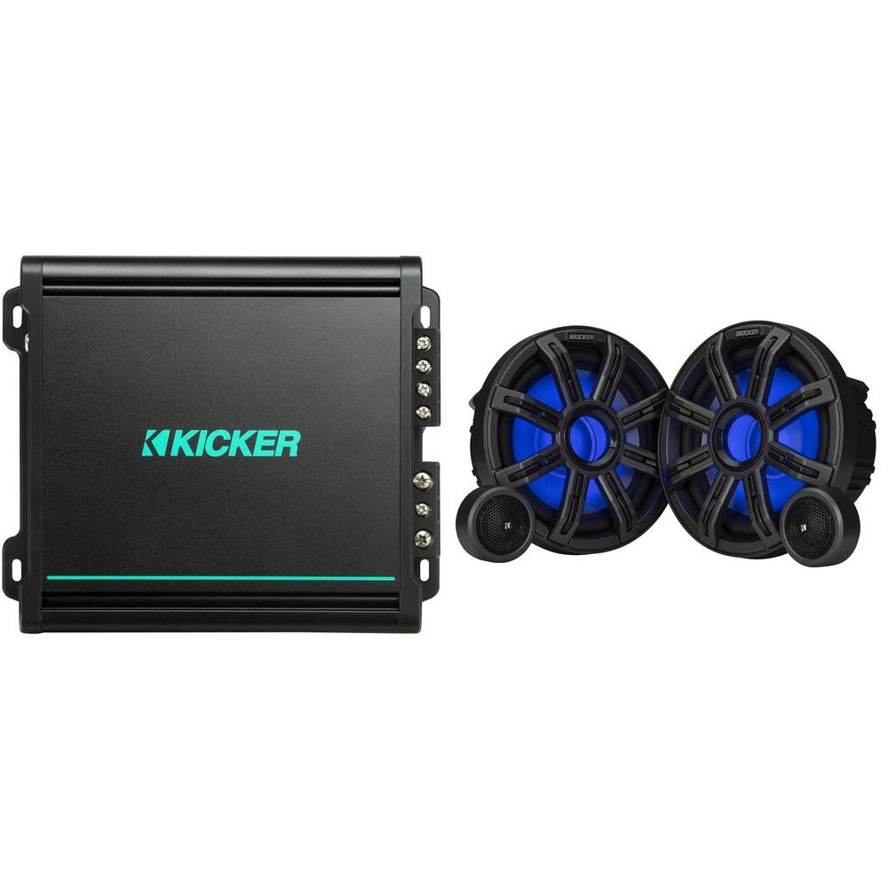 Kicker Premium Marine 8" Component Speaker and Amplifier bundle  ( 51MSS8 & 4...