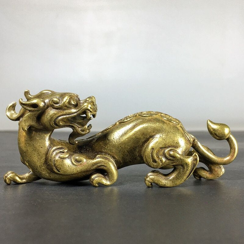 Antique Brass Solid Dragon Ornament Small Brass Ware, Study Office Desktop Ruler