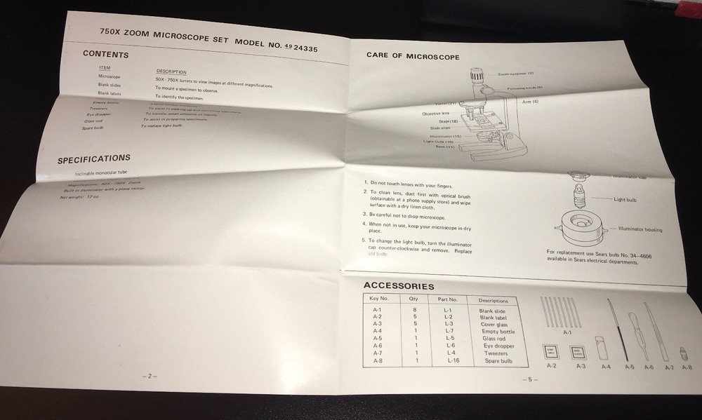 Sears Microscope Set vintage used 750x zoom