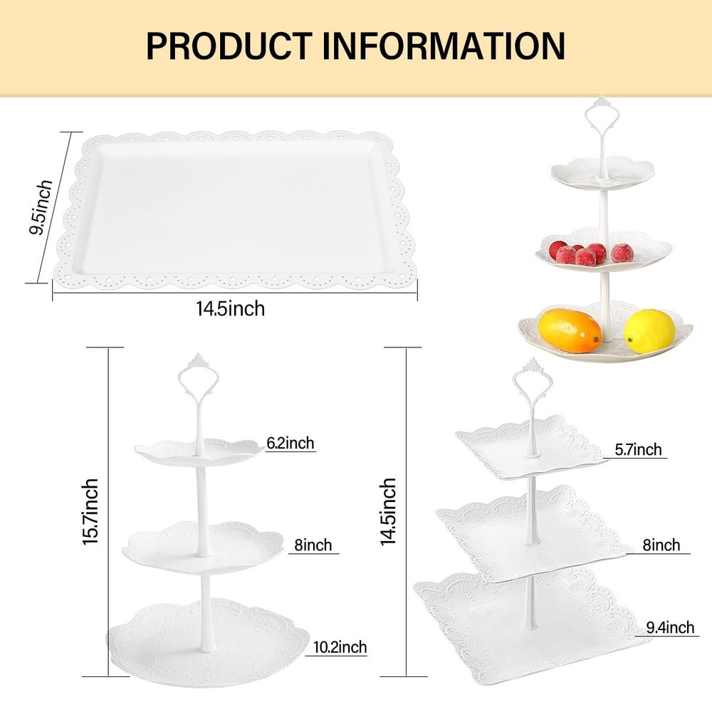 10Pcs White Cake Stand, 3 Tier Cupcake Rack, Shower Serving Set
