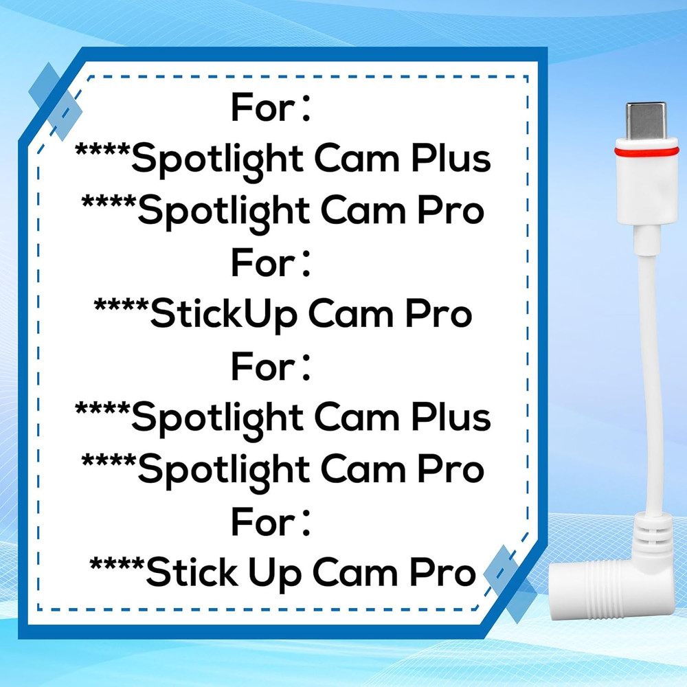 2Pcs Barrel Plug to USB-C Power Adapter for Ring Solar Panel & USB-C Security Ca