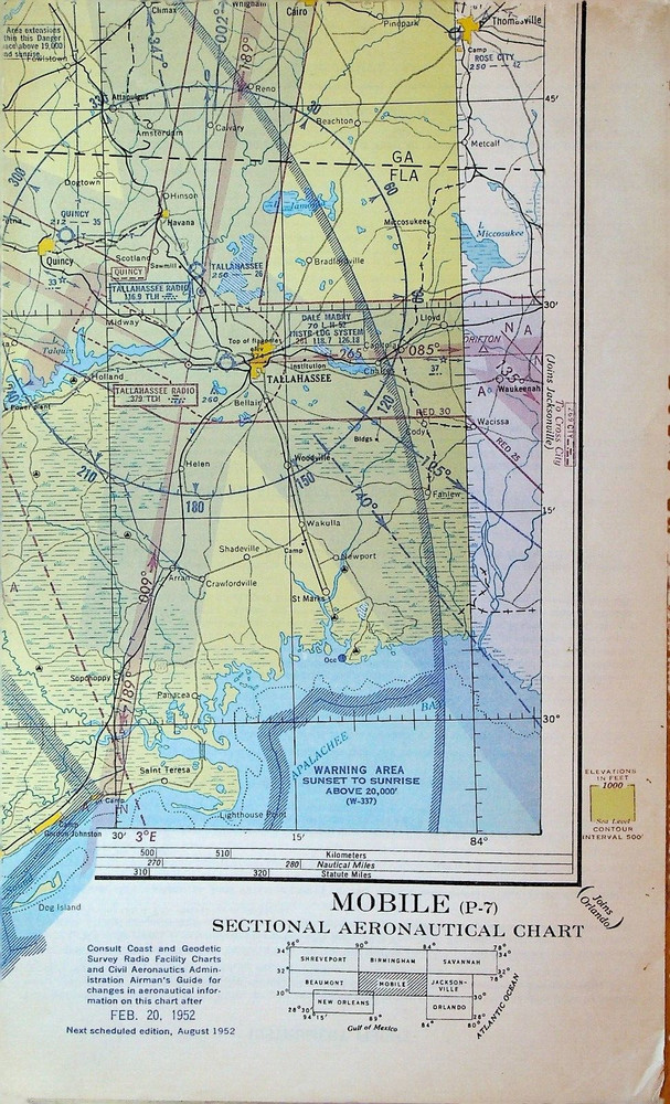 Mobile Alabama Sectional Aeronautical Chart 1952 P-7