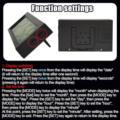 3PCS Mini Car Dashboard Digital Clocks, Small Self-Adhesive Bracket Black
