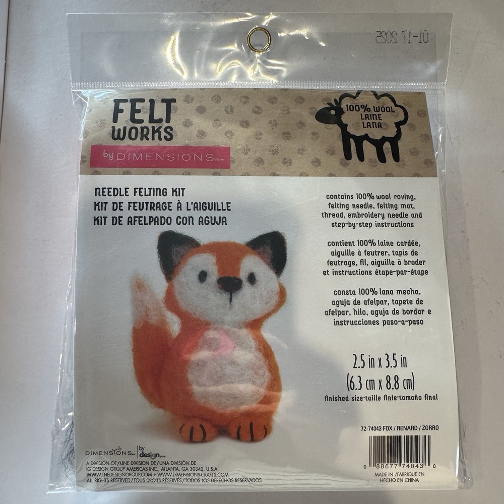 Dimensions Felt Works Fox Needle Felting Kit 100% Wool Unopened