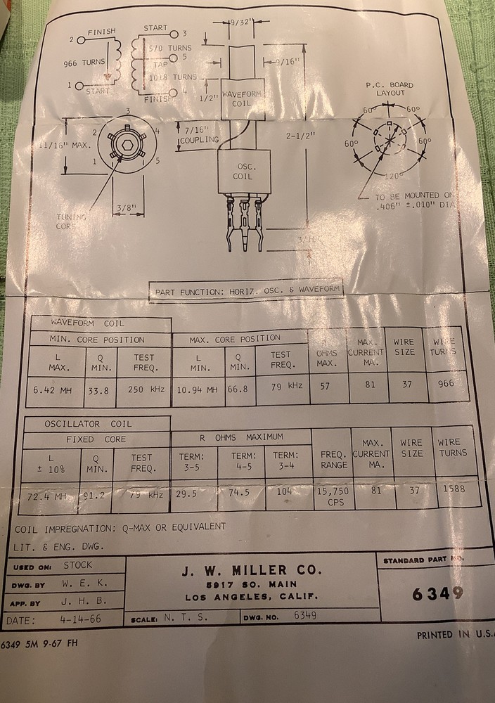 miller 6349 television horizontal oscillator and waveform