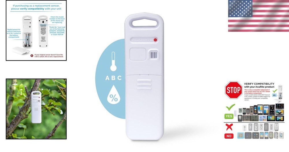 Acurite Wireless Temperature & Humidity Sensor with A-B-C Switch - Versatile Use