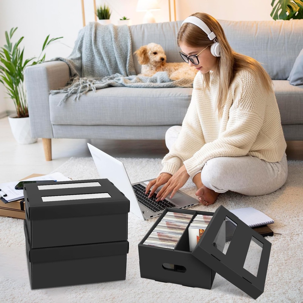 CD Storage Box,3 Pack Cardboard CD Case Storage with 2 Compartments,Holds 180...