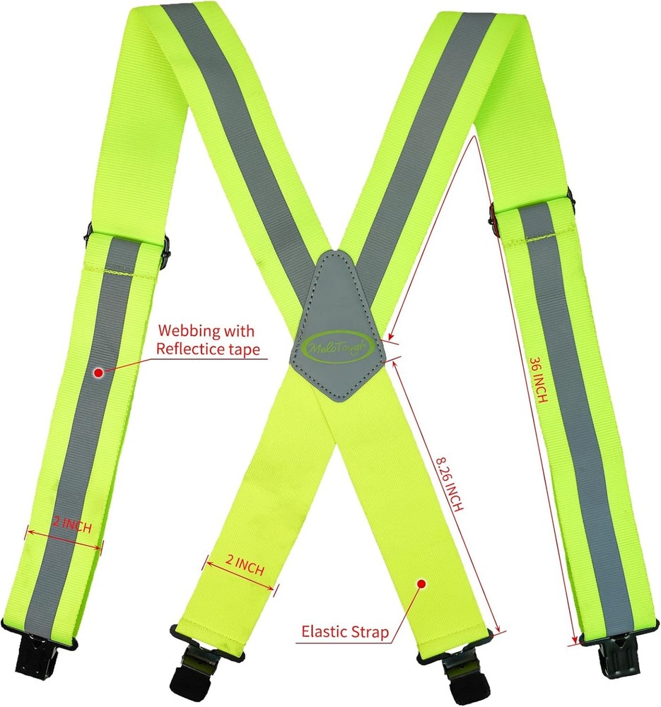 MELOTOUGH Reflective Safety Suspenders|Work X BACK, Lime