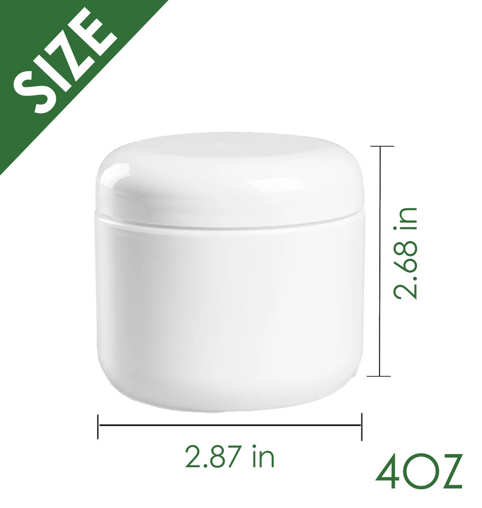 White Plastic Jar (2oz, 4oz, and 8oz) w/ Lid - Polypro Double Wall