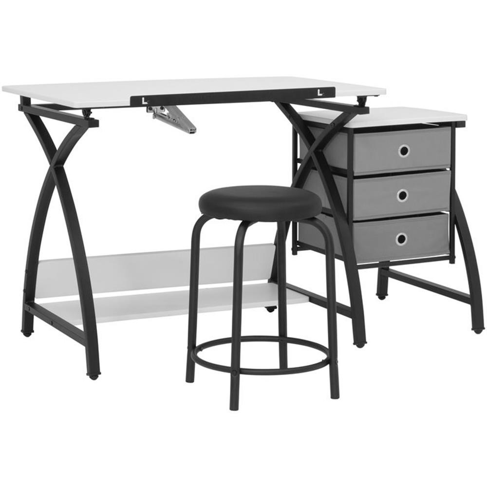 Studio Designs Comet Center Plus Drawing Table with Stool in Black and White