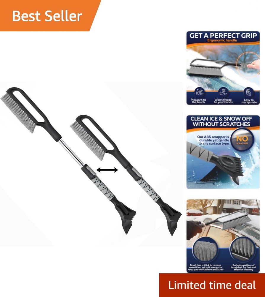 34.5” Extendable Ice Scraper & Snow Brush - Foam Grip Car Windshield Cleaner