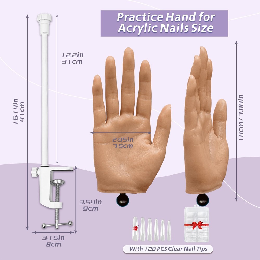 Practice Hand for Acrylic Nails,Realistic Silicone Training Hand with Flexibl...