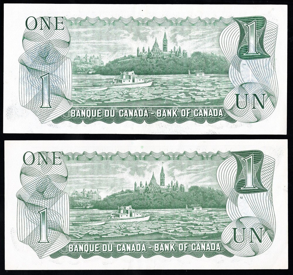 Canada Paper Money Two $1 CU Notes