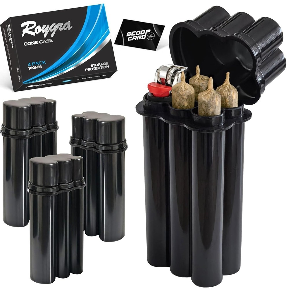 (4 Pack) King Size Pre-roll Cone Holder Case, 4-Hole Cigarette Case for Regular