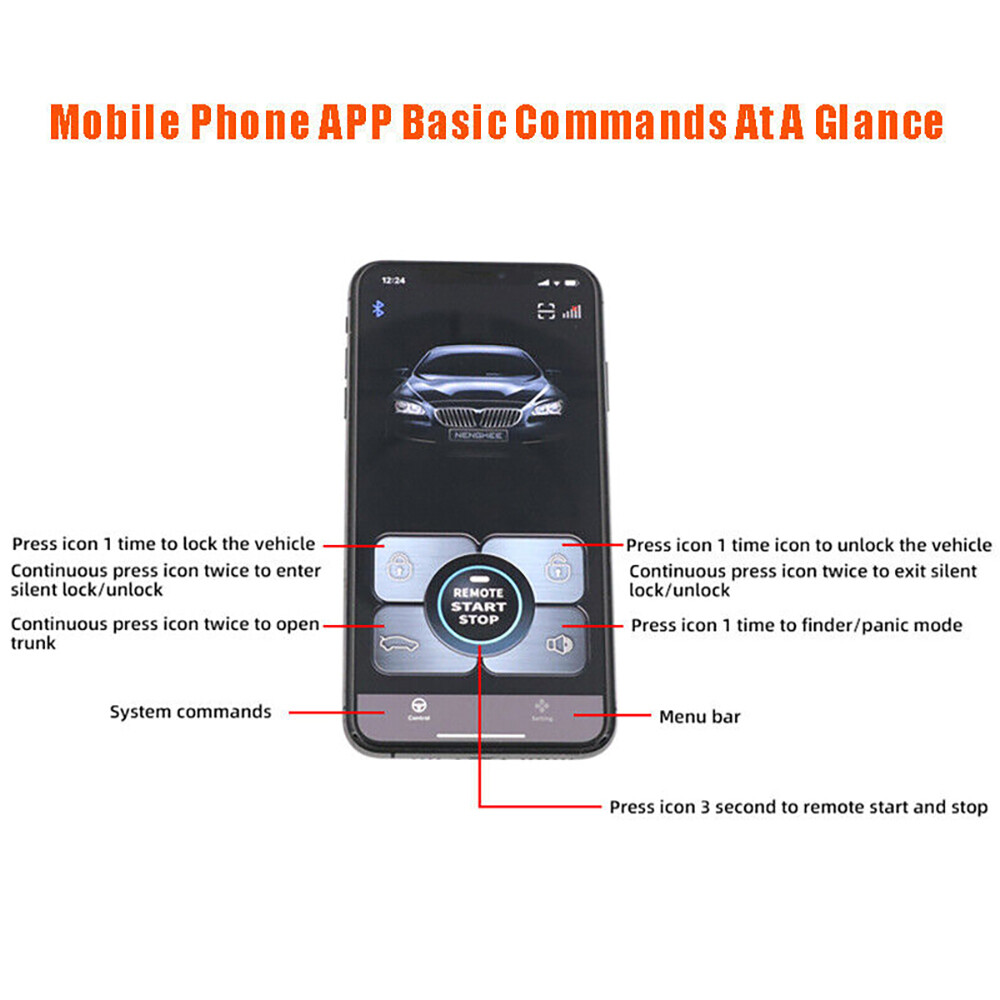 Auto Keyless Entry Engine Start Stop Alarm System Push Button Remote Auto Smart