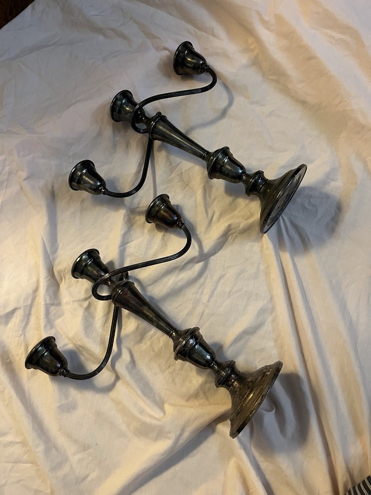 Gorham Silver Plate Twisted Arm 3 Light Candelabra Candlesticks Pair YC3032