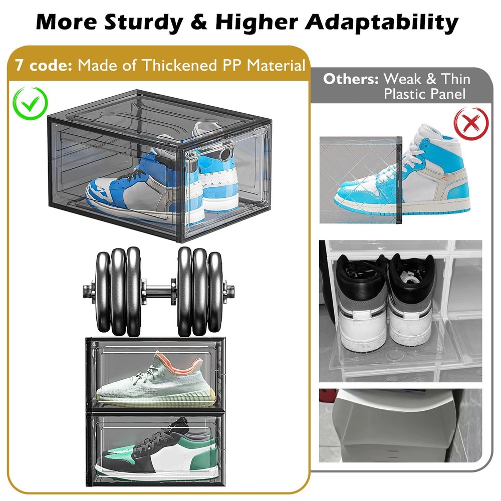 7 code Large Clear Shoe Boxes Organizer【Thicker Material】 9 pcs, Black