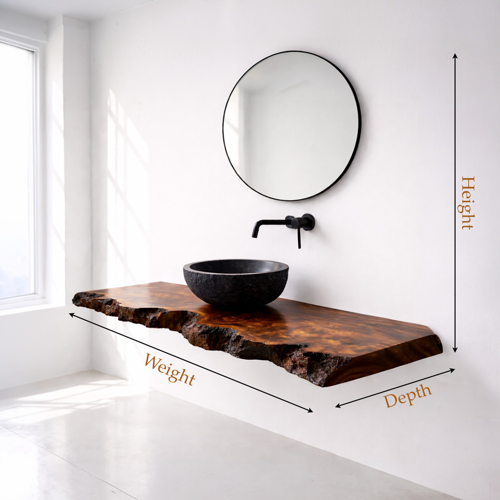 Bathroom Vanity Modern Solid Wood Live Edge Floating Sink Counter Bathroom