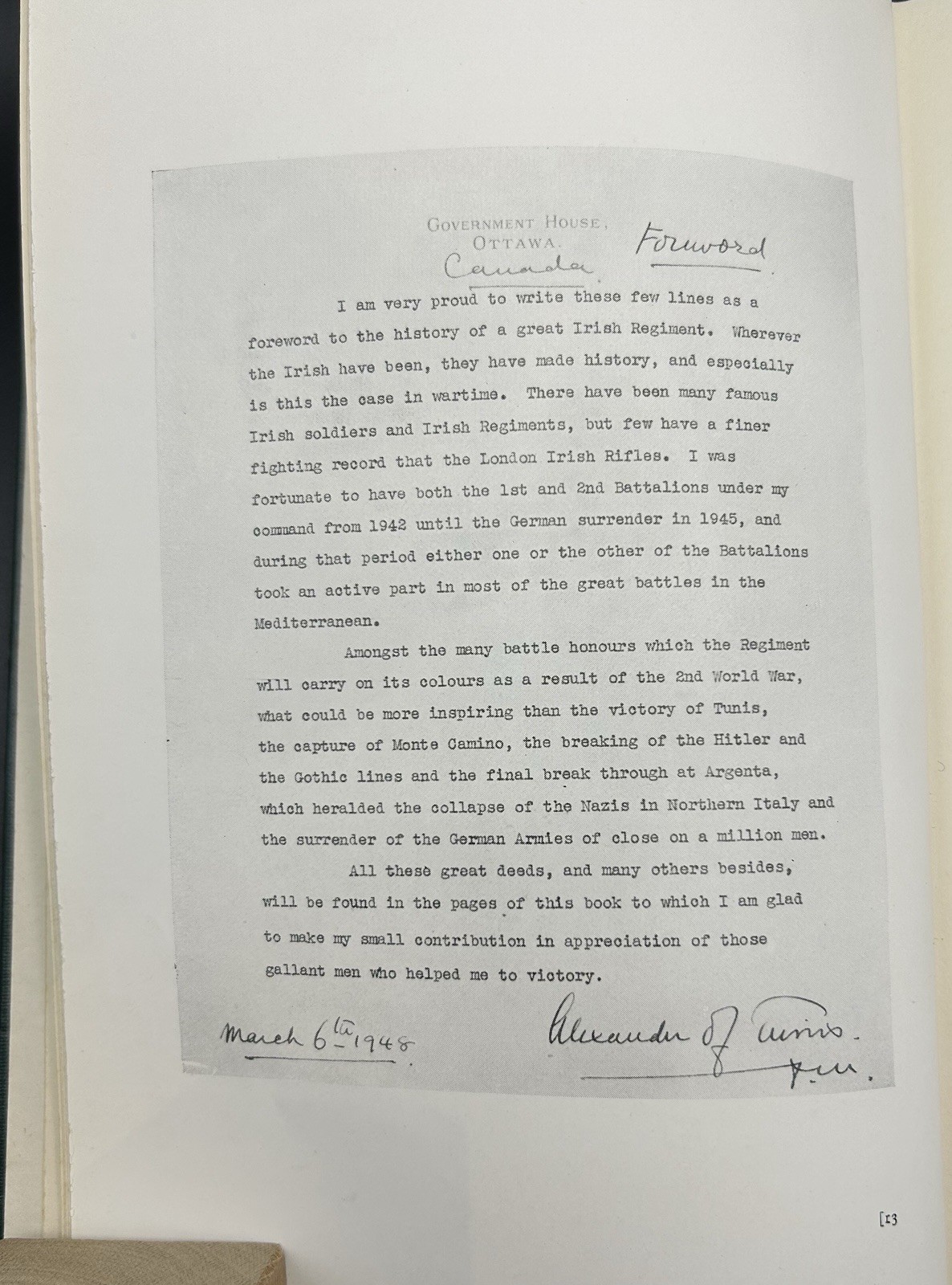 London Irish At War 1939-45 With Next of Kin Letter - Presentation Copy - Rare