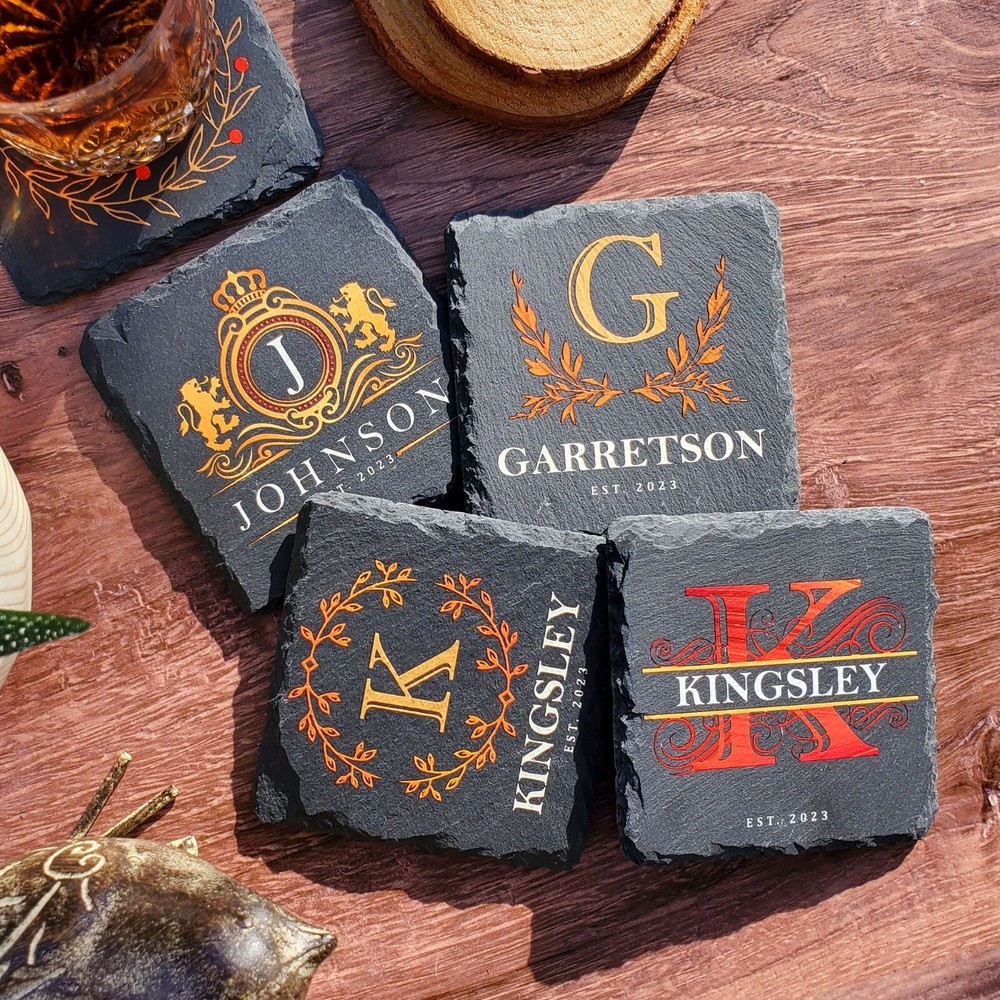 Custom Made Monogram Personalized Slate Stone Drink Coasters SLCCT