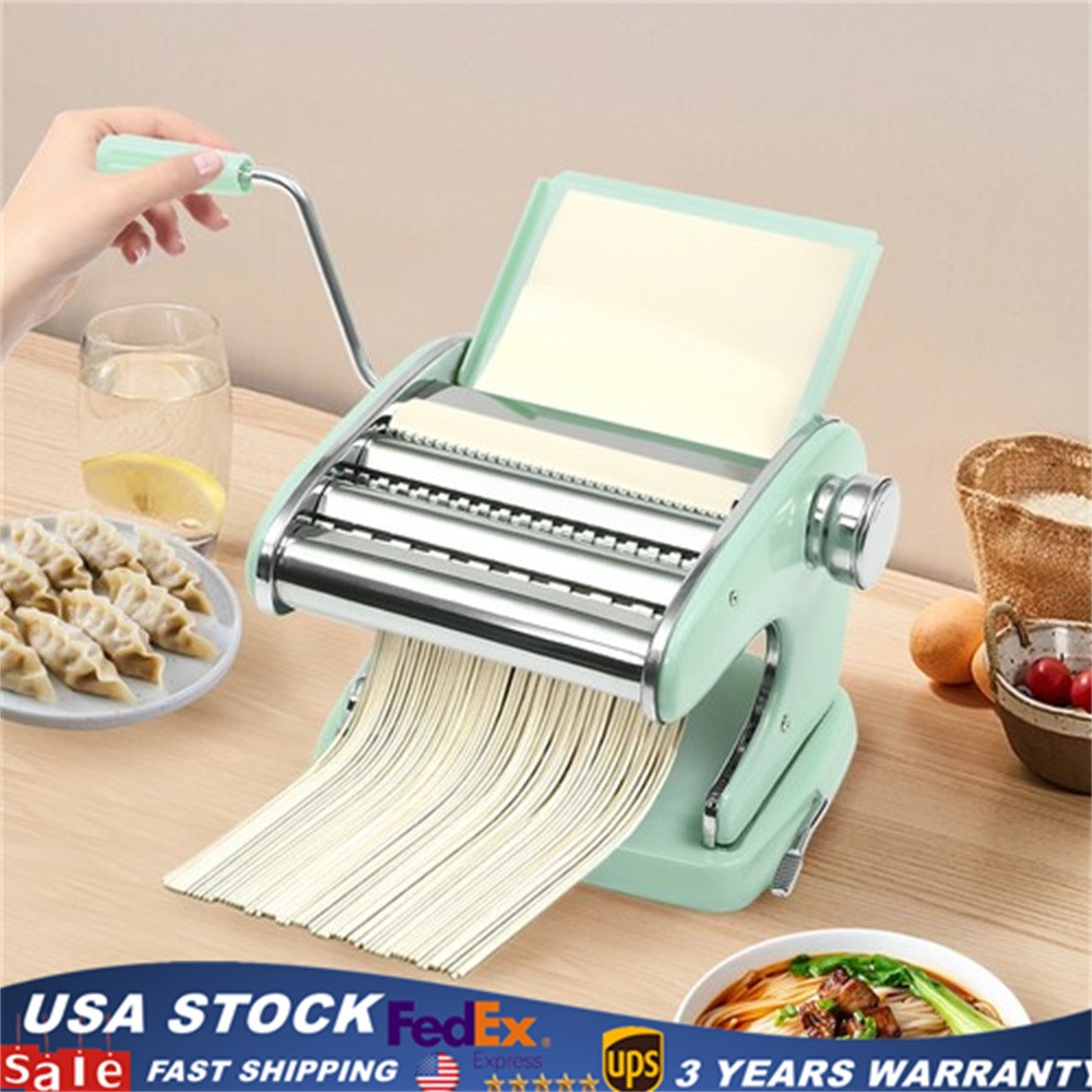 Manual Pasta Maker Machine with Adjustable Thickness Noodle Roller and Cutter