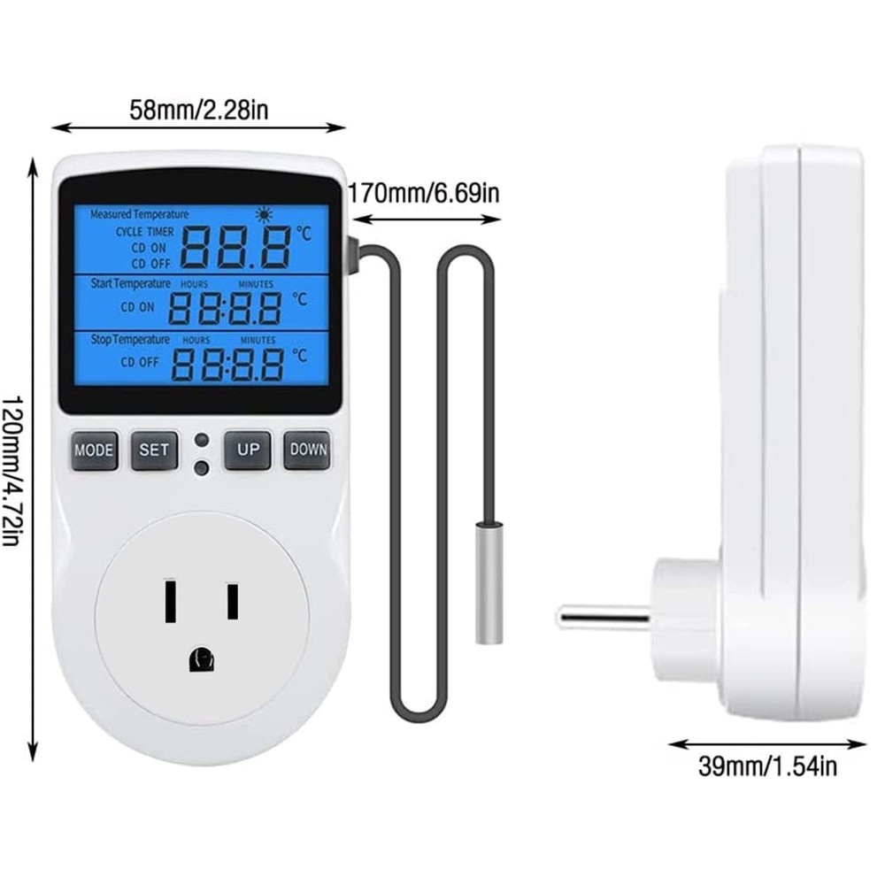 Backlit Digital Temperature Controller, LCD Screen Heating Cooling Thermostat...
