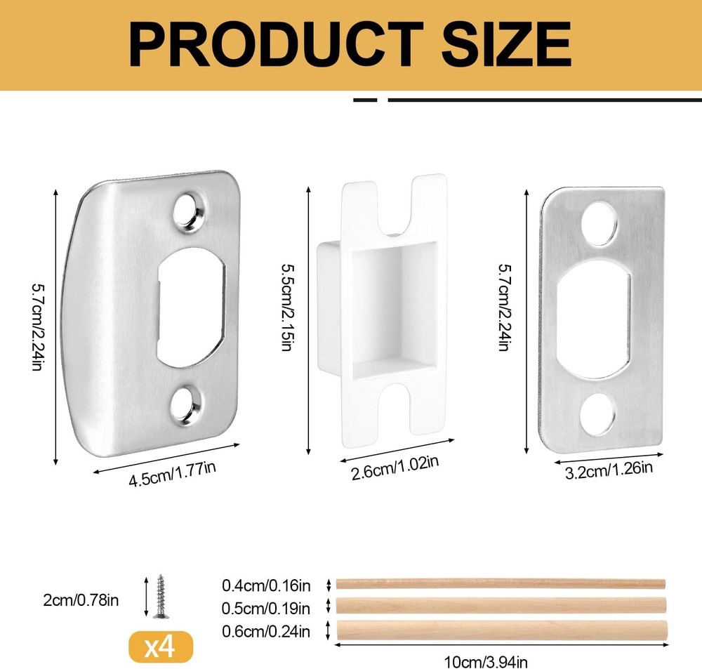 1 Set Door Strike Plate, Standard Latch Restorer with Medium, Silver