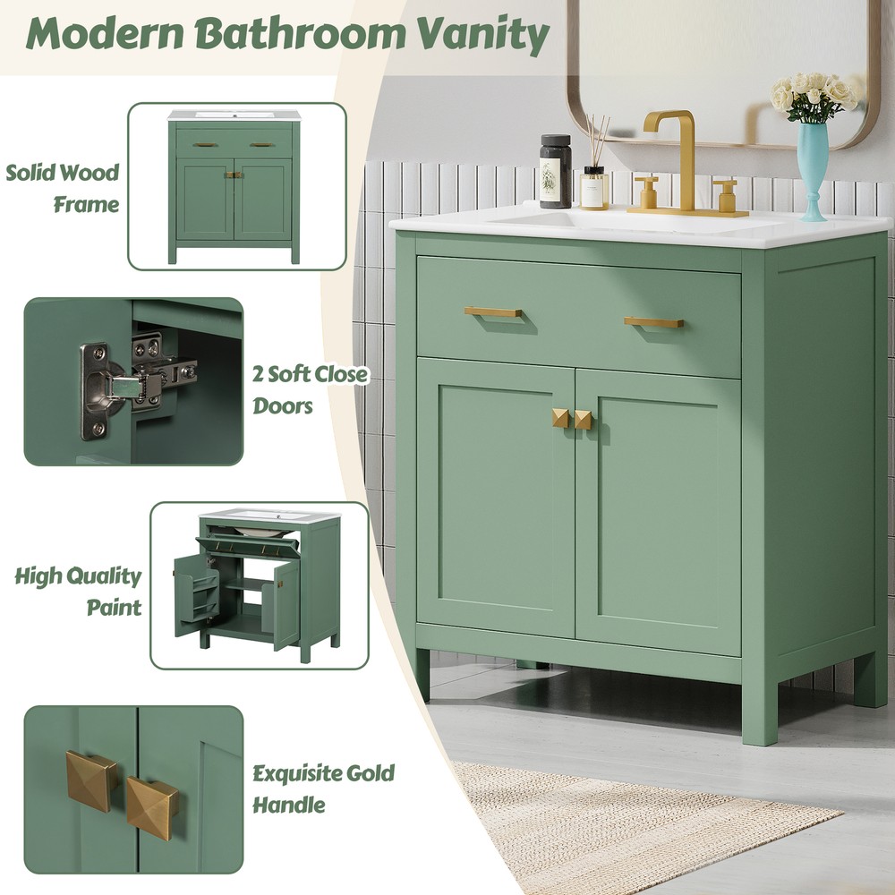 60" Modern Green Bathroom Vanity Set with Double Vanities，Double Ceramic Sinks