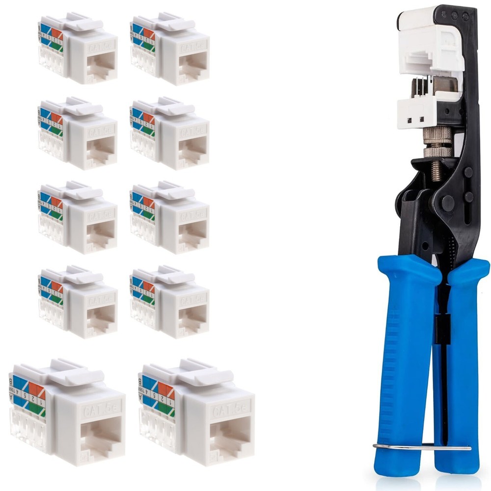Punch Down Tool with Cat5e RJ45 Keystone Jack White 45-Degree Network Set Kit