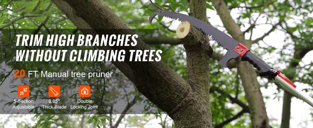 Manual Pole Saw Extendable Tree Pruner Sharp Steel Blade for Branches Trimming