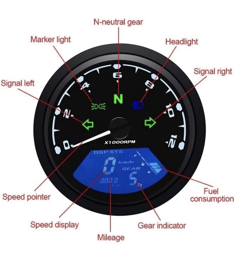 LCD Universal Digital Speedometer Odometer Tachometer, Motorcycle Speedometer