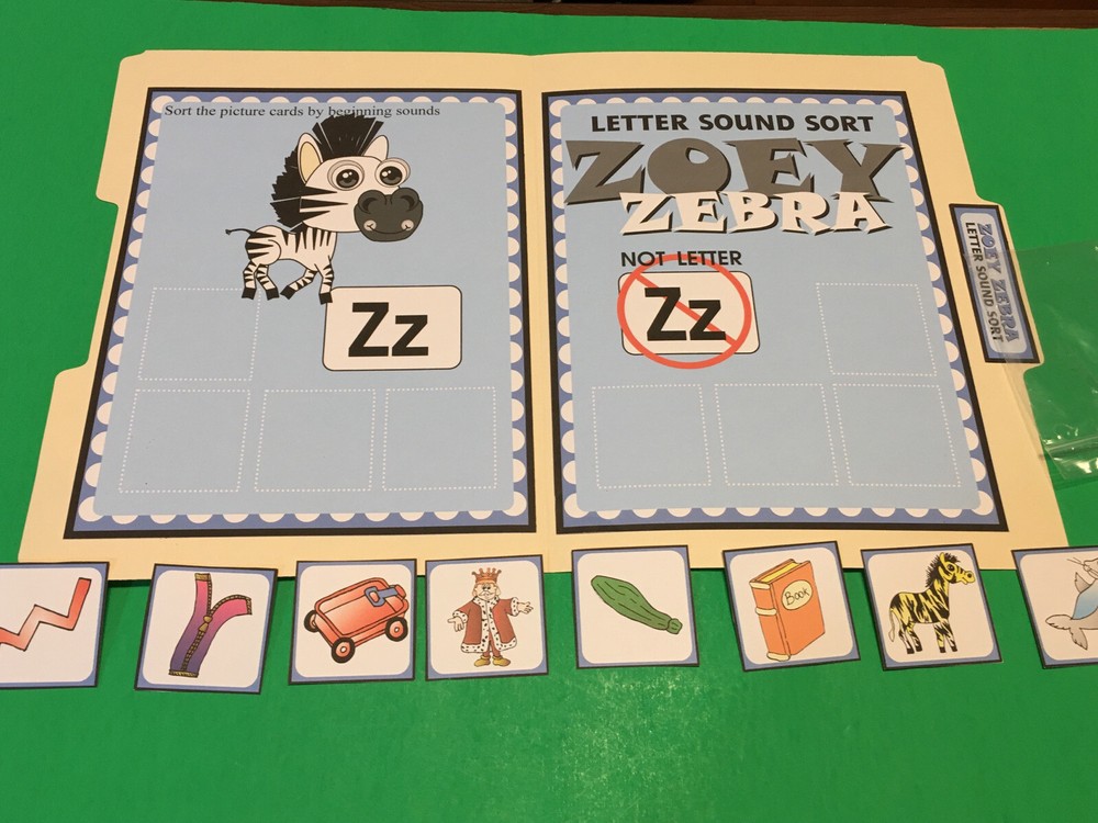 Zoe Zebra - Letter Zz - DIY File Folder game - Printed / Uncut