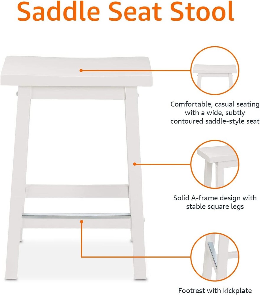 Solid Wood Saddle-Seat Kitchen Counter Barstool with Footrest, Easy Assembly