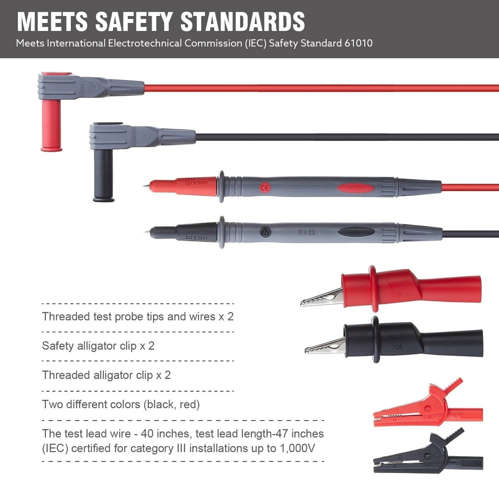 40-Inch Silicone Leads & Safety Alligator Clips for Accurate Meter Testing