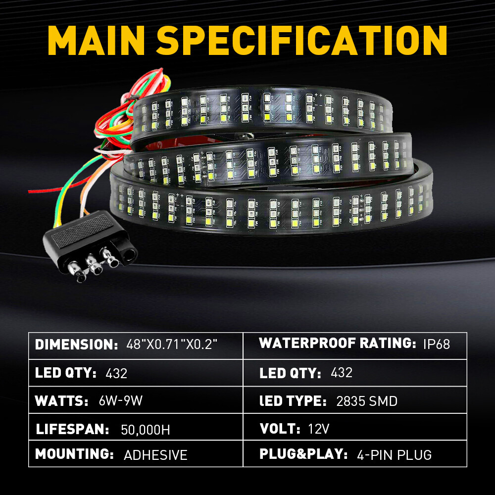 48" Inch Truck Tailgate Strip LED Sequential Brake Signal Reverse Tail Light Bar