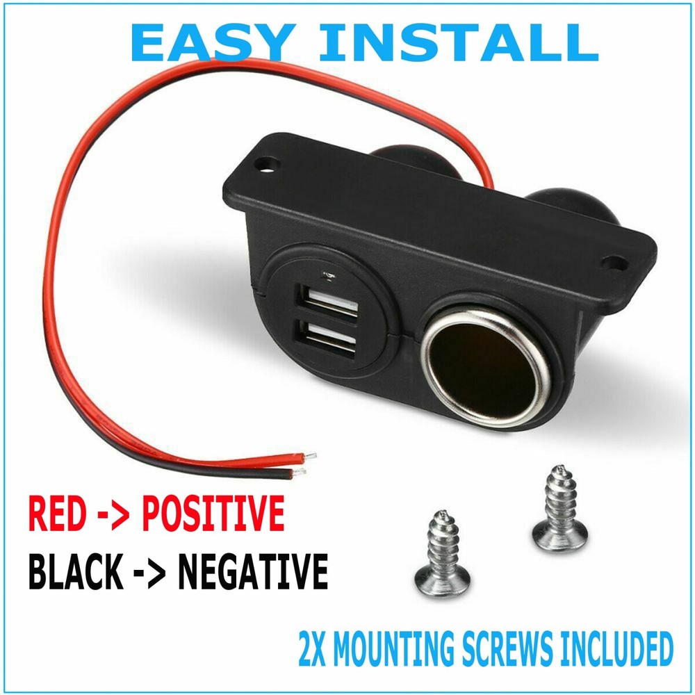 Car Cigarette Lighter Socket Splitter Dual USB Charger Power Adapter Outlet 12V