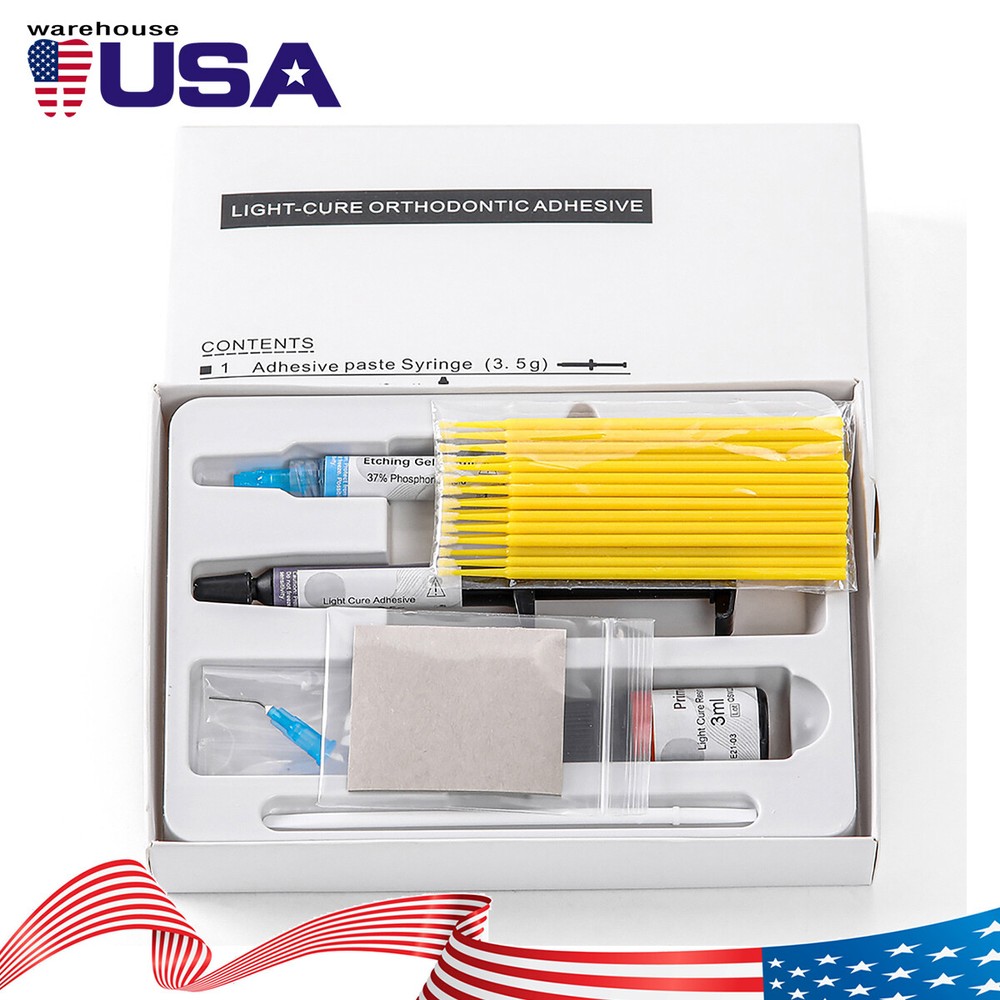 Dental Orthodontic Bonding System Light Cure Bracket Primer & Adhesive Brush Kit