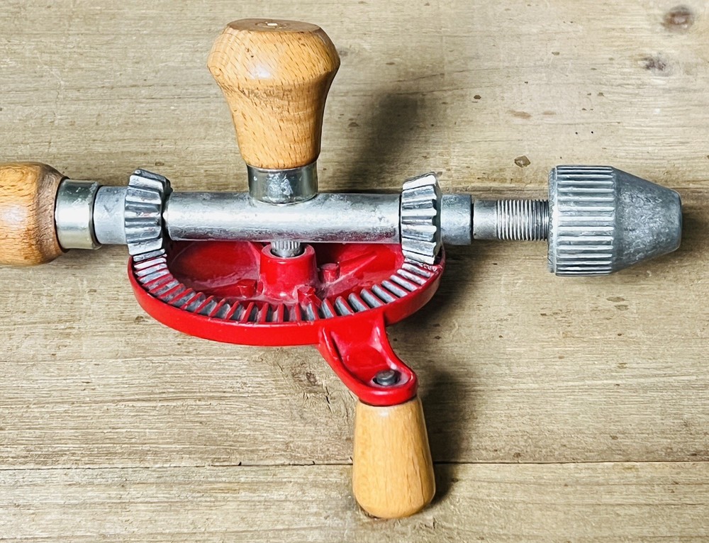 Vintage Egg Beater Style Hand Crank Drill Woodworking Tool