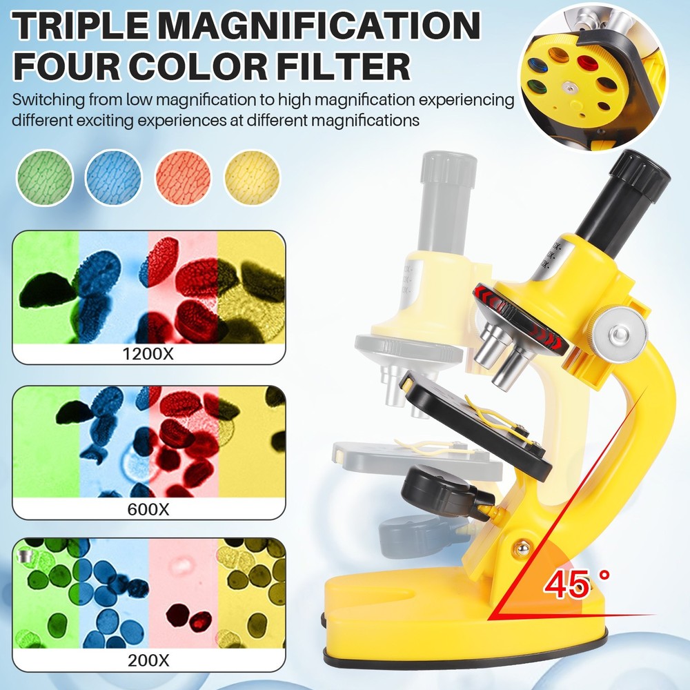 Kids Beginner Microscope Science Kit 200x-1200x Microscope Gift