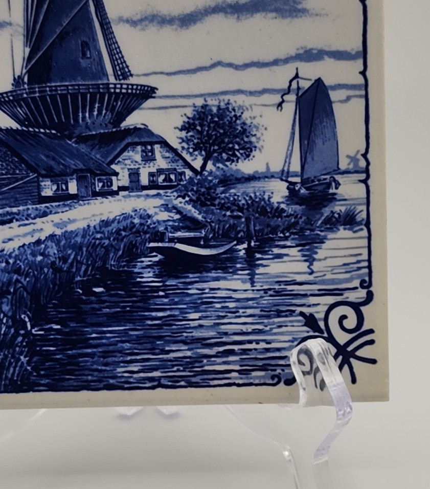 Delft Blauw Windmill on River Tile 6" x 6"
