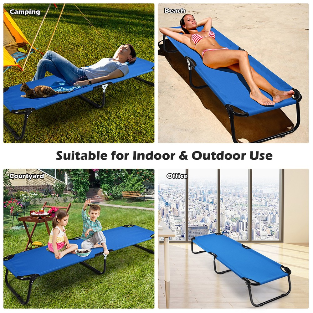 Folding Camping Bed Outdoor Military Cot Sleeping Blue