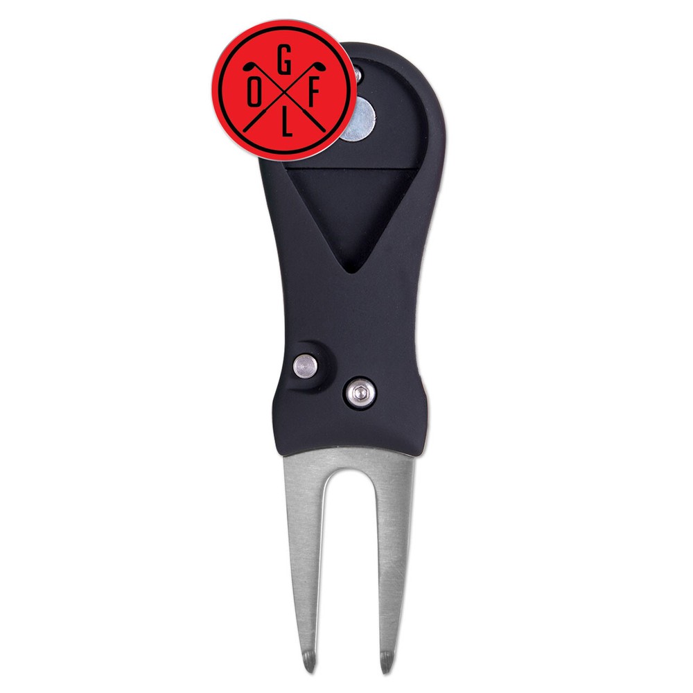 GOLF Logo (Multiple Colors) Golf Ball Marker w/ Switchblade Divot Tool