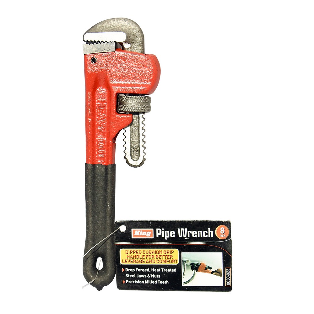 8" Pipe Wrench, Steel Heavy Duty and Adjustable Spanner, Dipped Handle